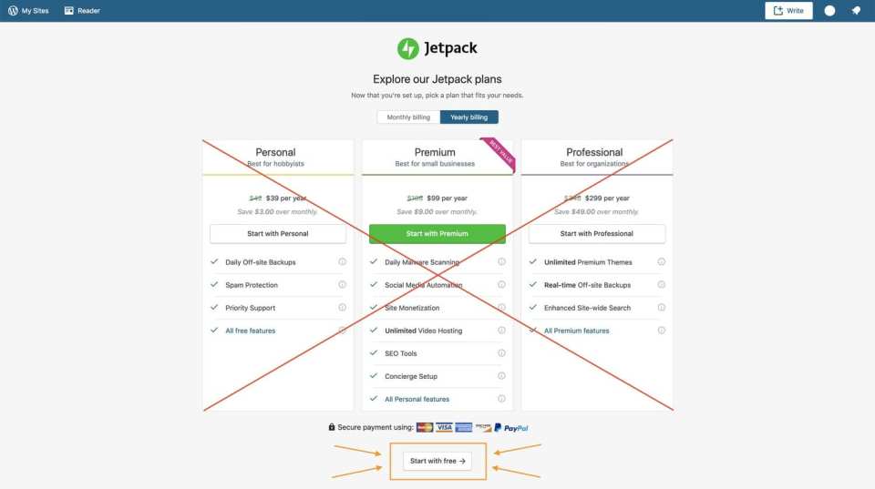 Jetpack Plugin Free plan option