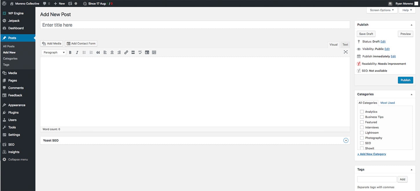 Creating a post in Showit and WordPress - Moreno Collective