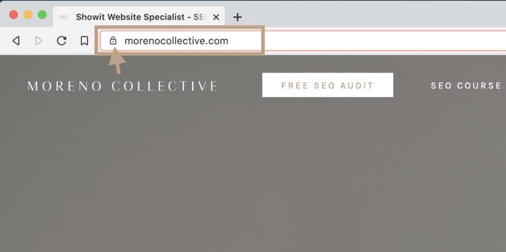 SSL lock symbol on Showit website