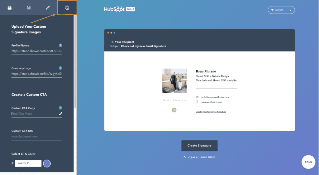 Upload your custom email signature images - Moreno Collective