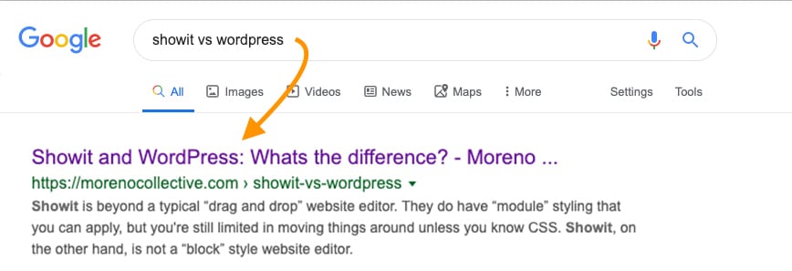 Showit SEO titles and Google - Moreno Collective