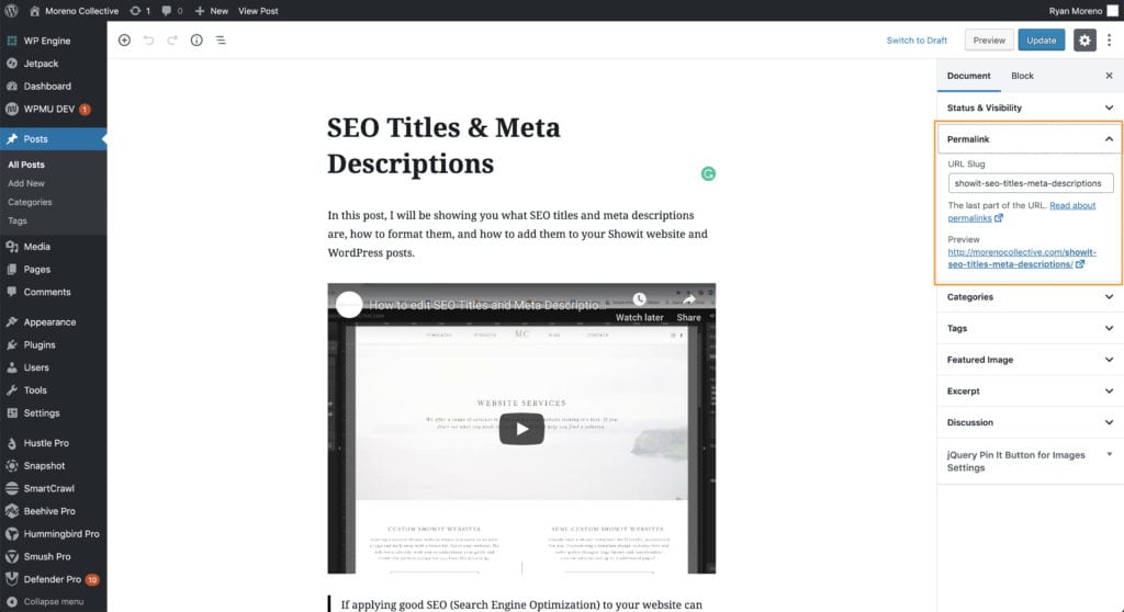 Updating the page slugs in WordPress - Moreno Collective